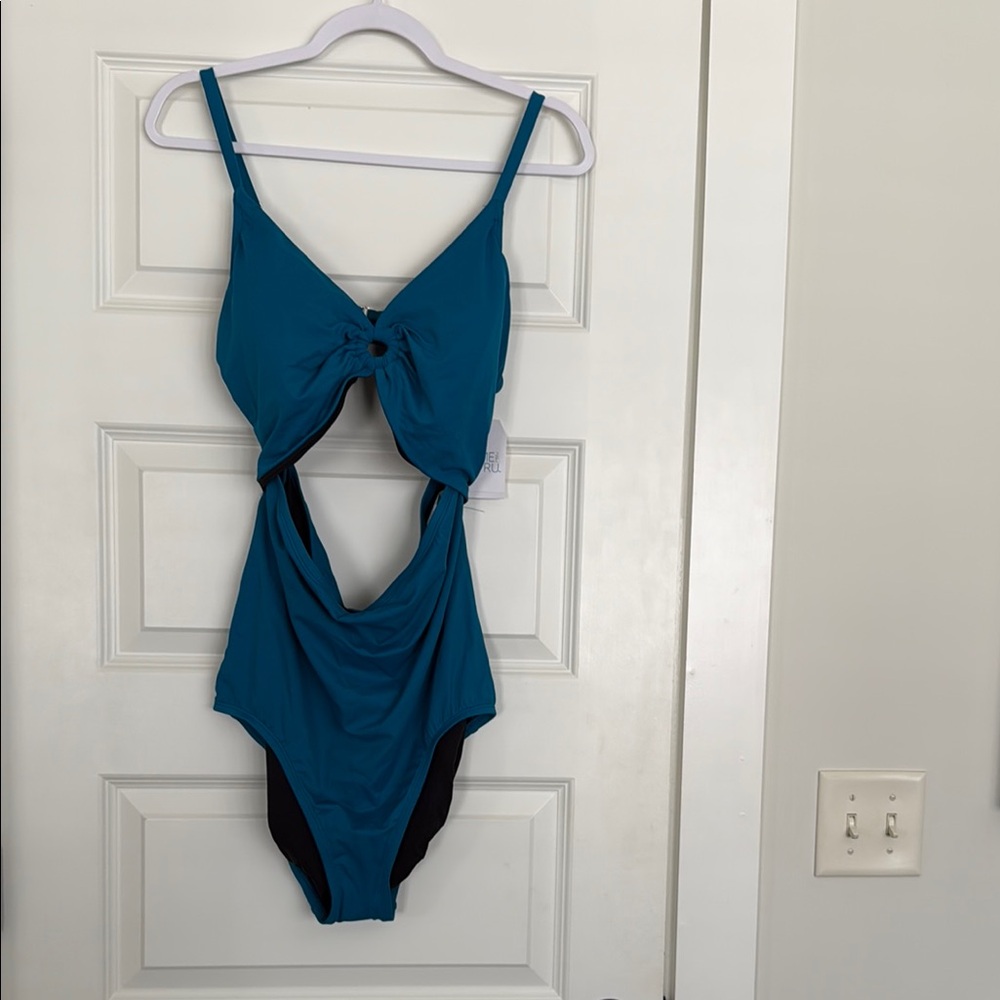 NWT Time and Tru Teal Knot Front Cutout One-Piece Swimsuit